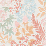 Gilded Bloom Red on White Ground floral wallpaper roll with pastel leaves and flowers