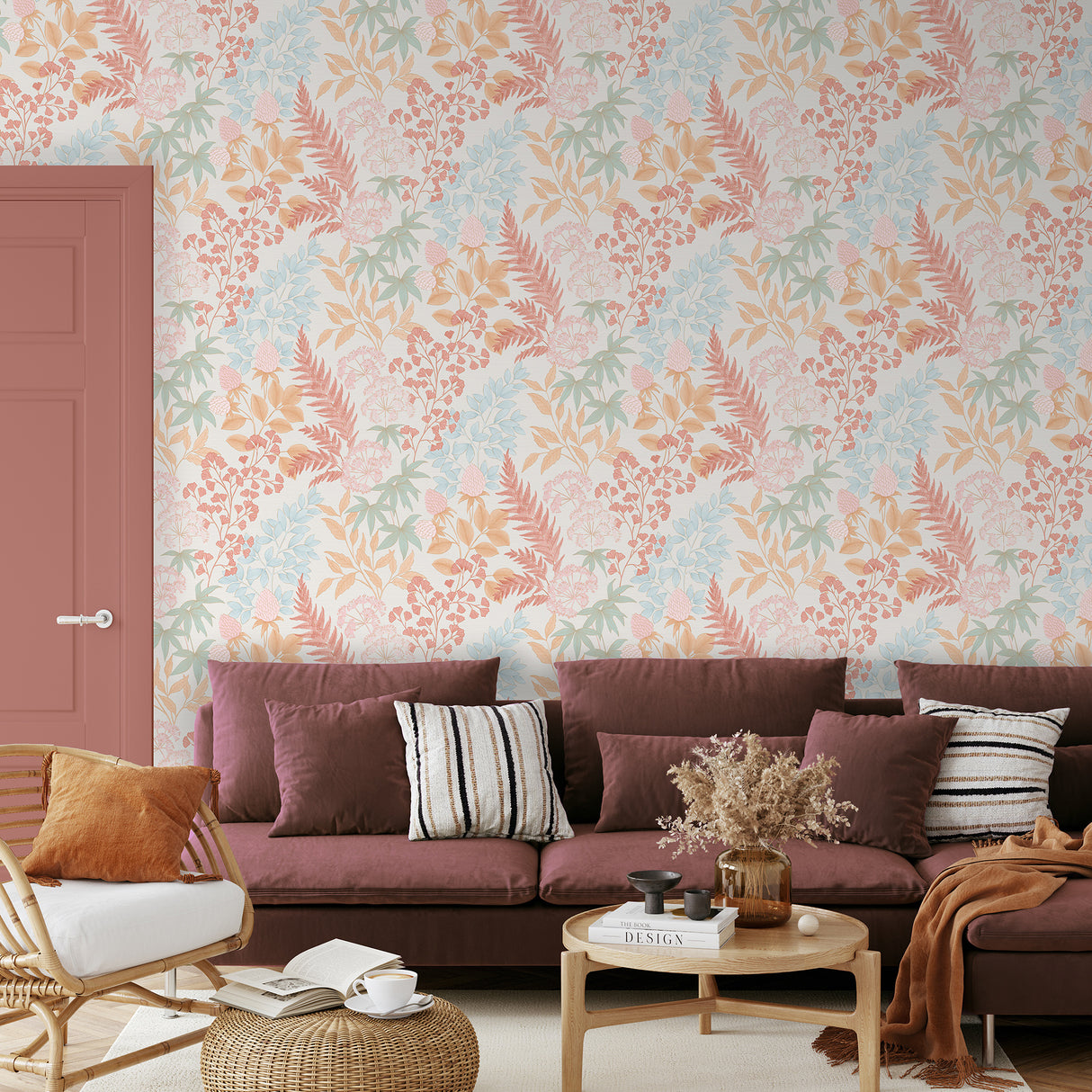 Gilded Bloom Red on White Ground by — Floral Wallpaper – Veer Decor 8195-AE4
