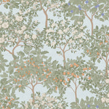 Arbor Serenade Blue wallpaper roll with botanical fruiting trees and blossoms