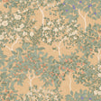 Arbor Serenade Green on Orange wallpaper roll showing floral and fruiting tree pattern