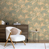 Arbor Serenade Green on Orange by Veer Decor Wallpaper – Veer Decor 8195-AF3