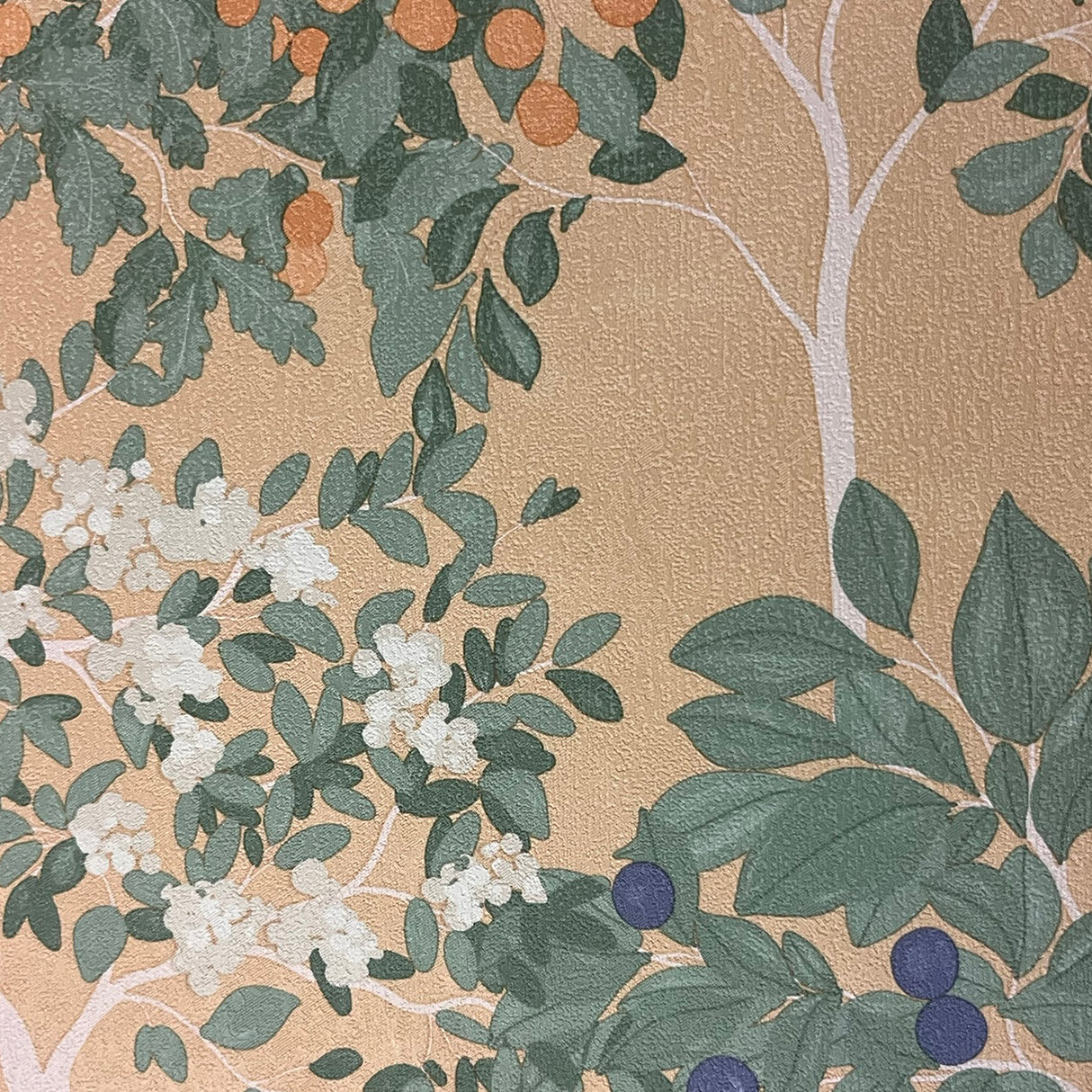 Arbor Serenade Green on Orange by Veer Decor Wallpaper – Veer Decor 8195-AF3