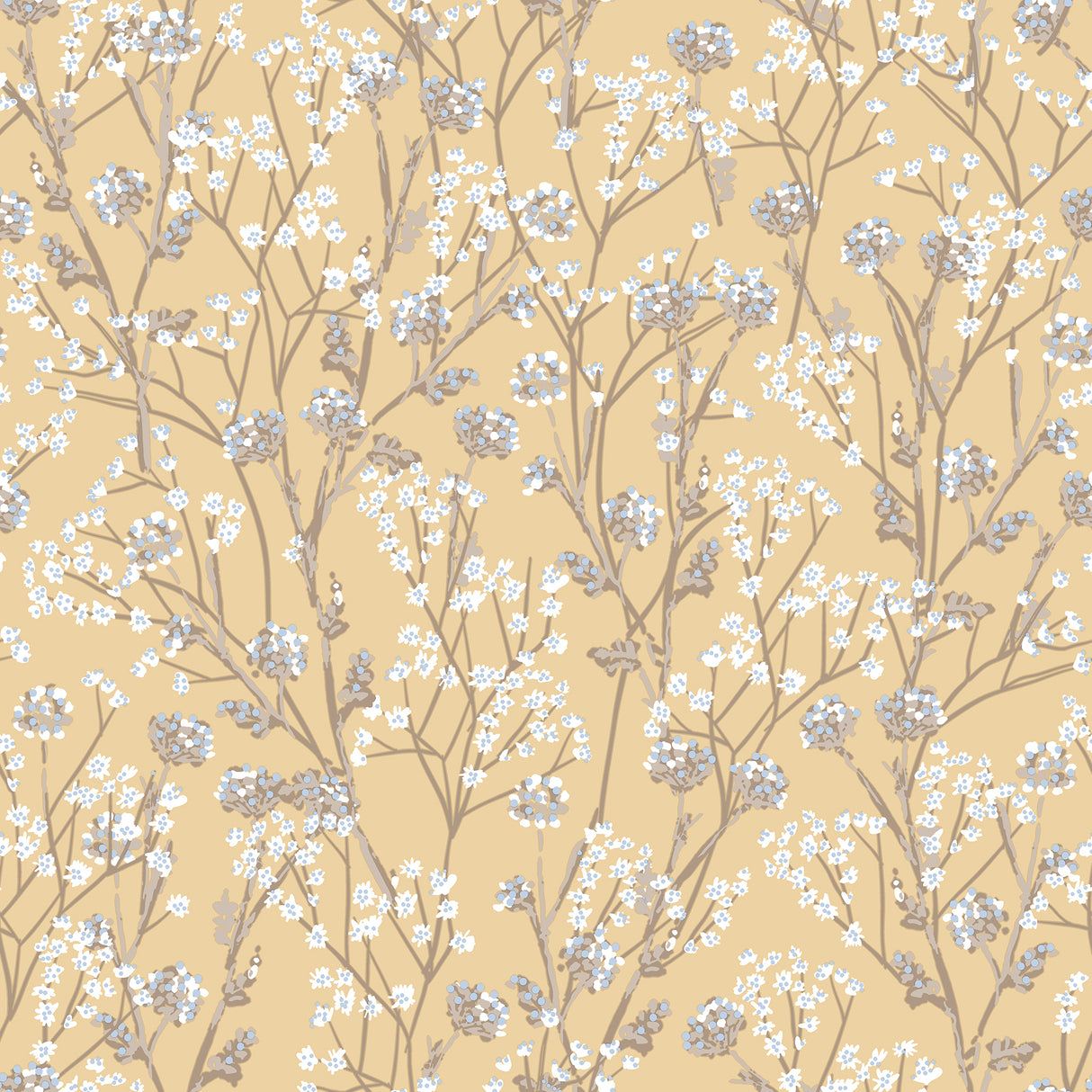 Blossom Branches Yellow floral wallpaper roll and pattern close-ups