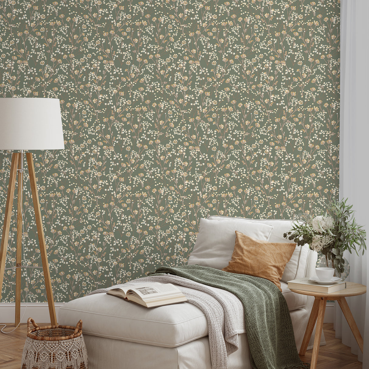 Blossom Branches Olive by Veer Decor Floral Wallpaper – Veer Decor 8195-AG2