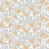 Floral Sonata Yellow and Grey textured floral wallpaper roll, 20.86 in x 33 ft