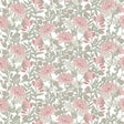 Floral Sonata Pink and Green non-woven unpasted wallpaper roll with pink flowers and green leaves
