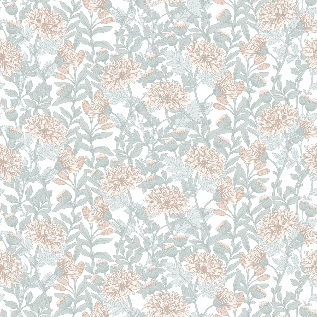 Floral Sonata beige and green floral non-woven unpasted wallpaper roll 8195-AH3
