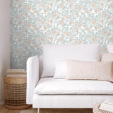 Floral Sonata Beige and Green by — Floral Wallpaper – Veer Decor 8195-AH3