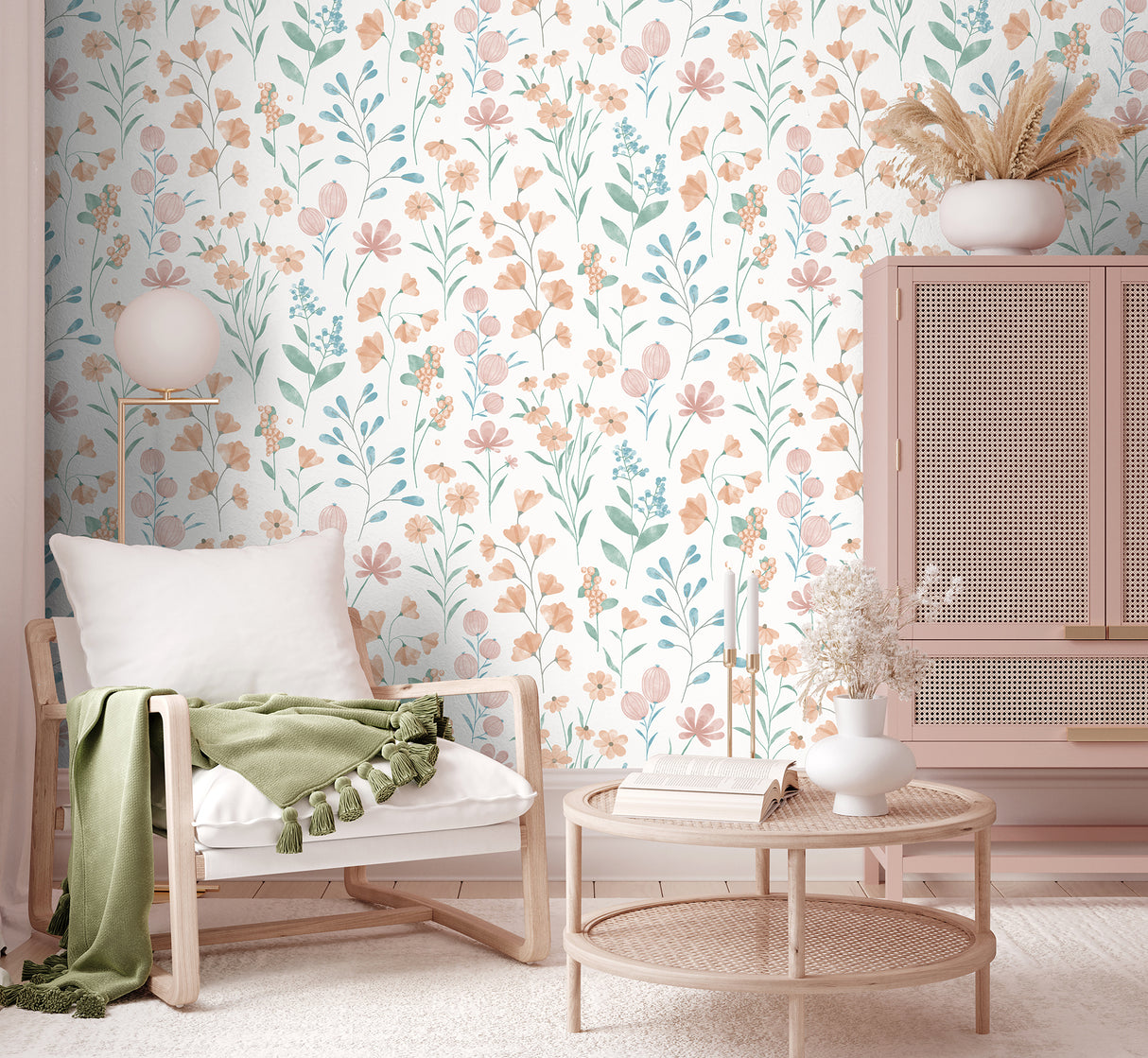 Floral Candy Orange by Veer Decor Botanical Wallpaper – Veer Decor 8195-AI1