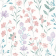 Floral Candy Pink and Violet non-woven unpasted wallpaper roll with watercolor flowers