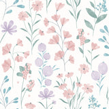 Floral Candy Pink and Violet non-woven unpasted wallpaper roll with watercolor flowers