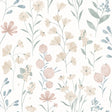Floral Candy Beige and Green non-woven wallpaper roll with pastel botanical design