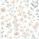 Floral Candy Beige and Green non-woven wallpaper roll with pastel botanical design