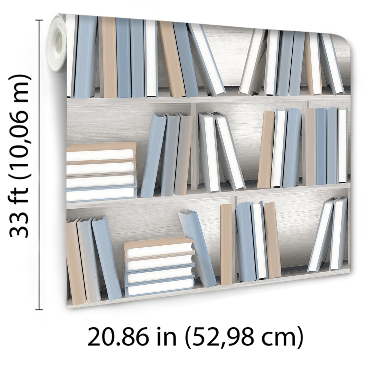 Nook Book Blue by Veer Decor Novelty Bookshelf Wallpaper – Veer Decor 8196-AB1