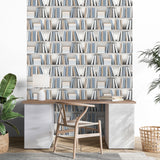Nook Book Blue by Veer Decor Novelty Bookshelf Wallpaper – Veer Decor 8196-AB1