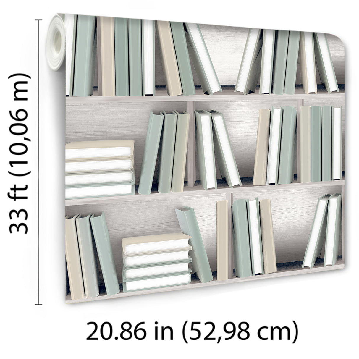 Nook Book Green by  Whimsical Bookshelf Wallpaper – Veer Decor 8196-AB3