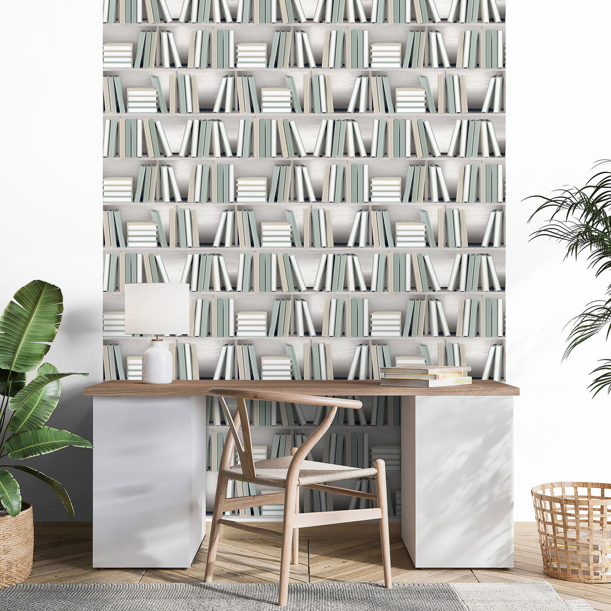 Nook Book Green by  Whimsical Bookshelf Wallpaper – Veer Decor 8196-AB3