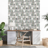 Nook Book Green by  Whimsical Bookshelf Wallpaper – Veer Decor 8196-AB3