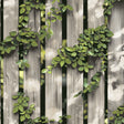 Palisade Beige trompe l’oeil fence with vines wallpaper roll and room scene