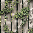 Palisade Brown trompe l’oeil fence and vines wallpaper roll and room view