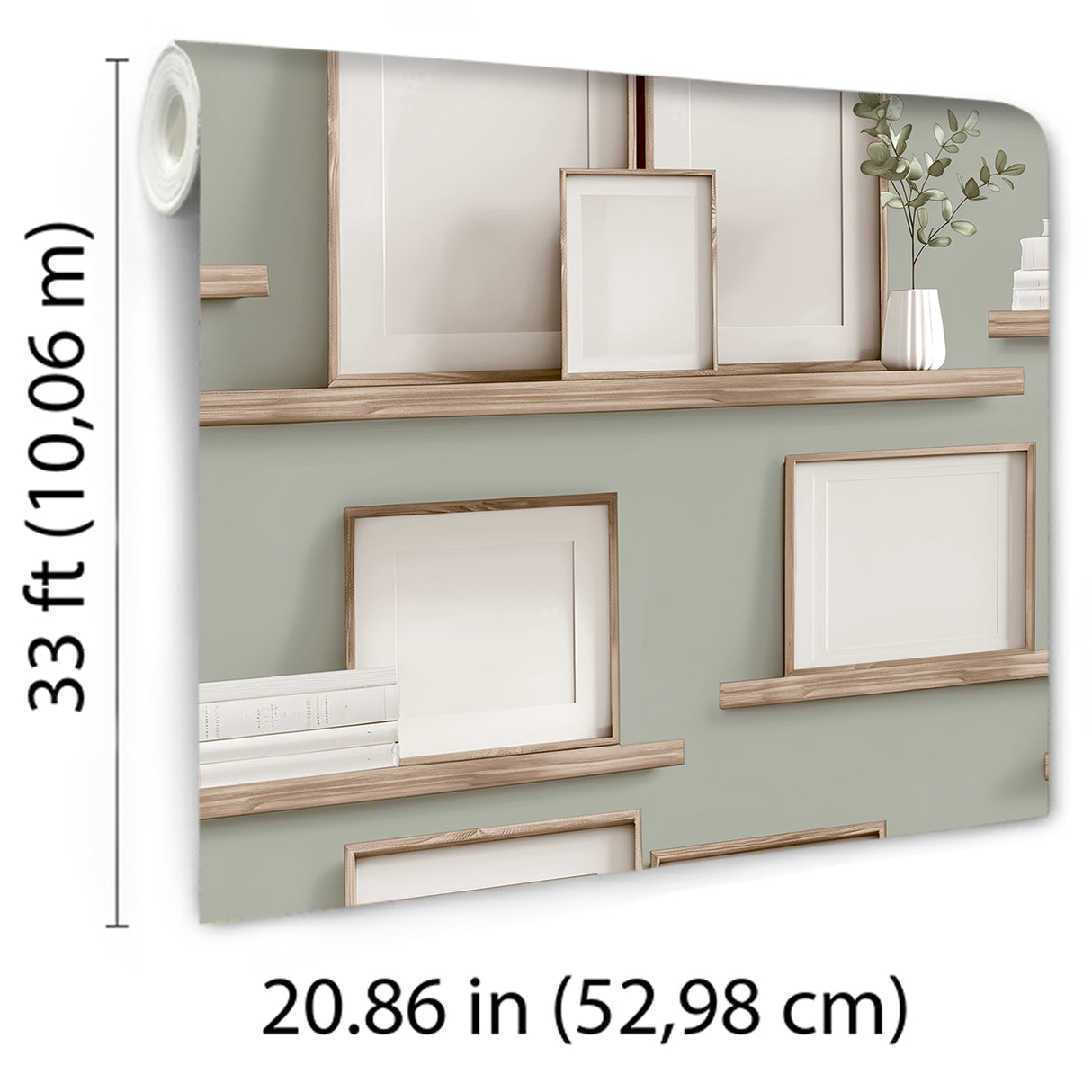 Frame Shelves Green by Veer Decor Trompe L’oeil Novelty Wallpaper – Veer Decor 8196-AG3