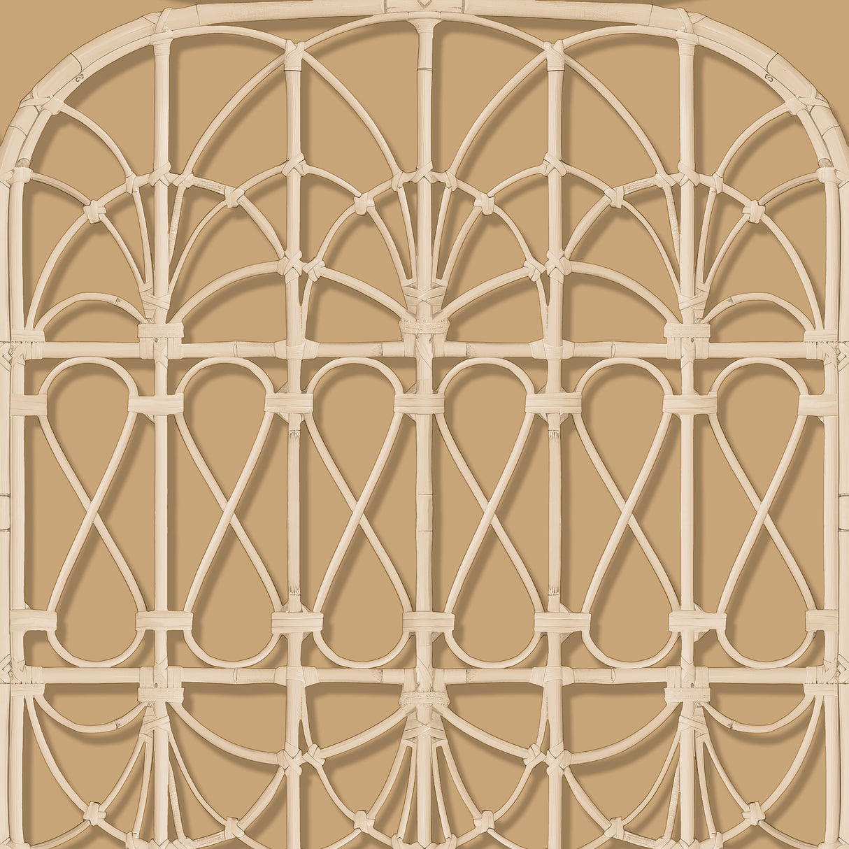 Lattice Rattan Panels Mustard wallpaper roll with rattan arch trellis pattern