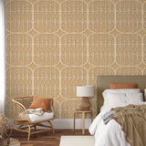 Lattice Rattan Panels Mustard by Veer Decor Non-Woven Unpasted Wallpaper – Veer Decor 8196-AH1