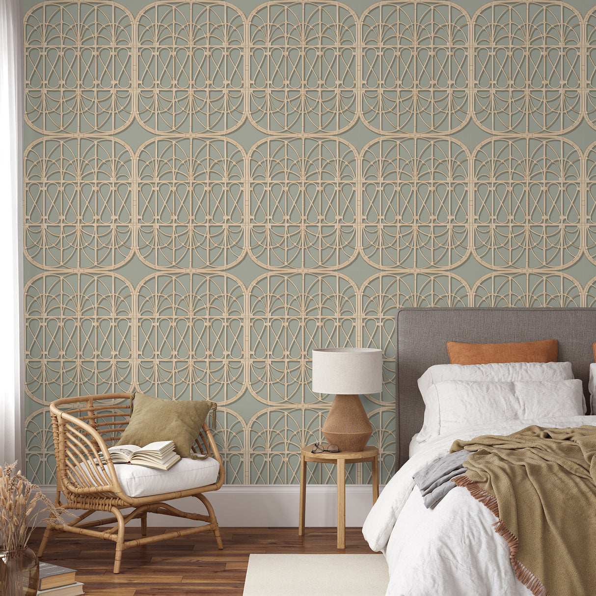 Lattice Rattan Panels Grey by — Wallpaper – Veer Decor 8196-AH3