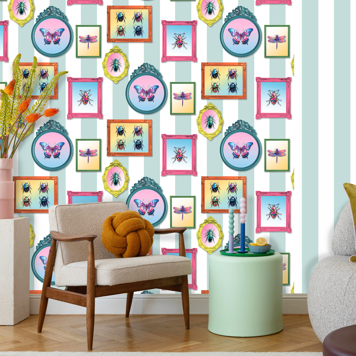 Entomology Gallery Blue by Veer Decor Novelty Wallpaper – 8196-AJ1