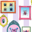 Entomology Gallery Purple framed insects on lilac stripe novelty wallpaper roll
