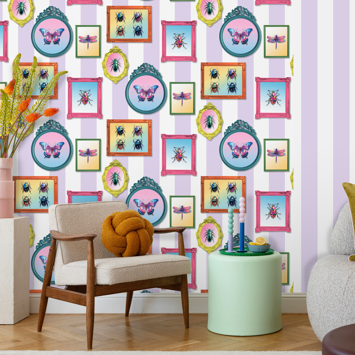 Entomology Gallery Purple by Veer Decor Novelty Wallpaper – Veer Decor 8196-AJ2