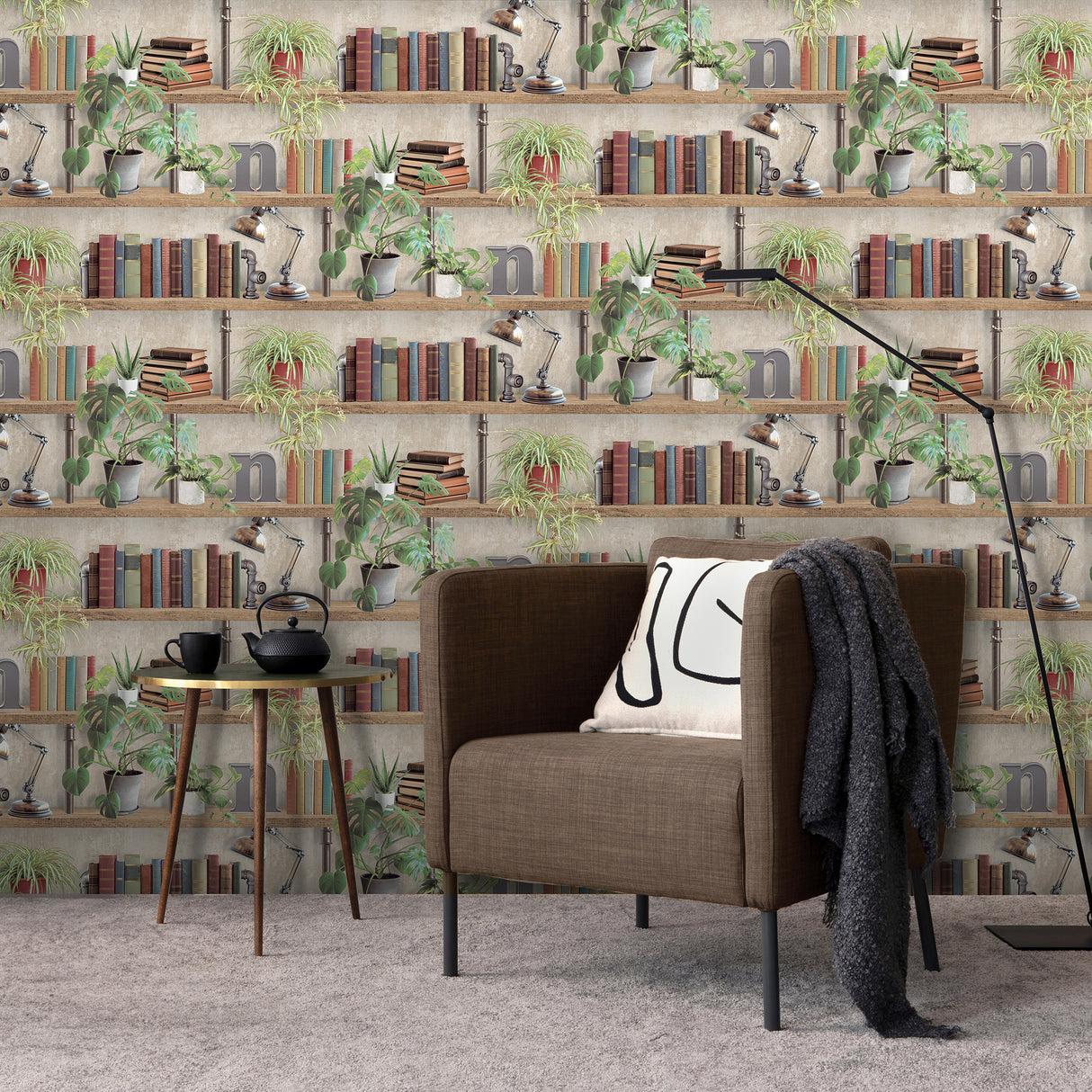 Industrial Book Nook Brown by Veer Decor Novelty Wallpaper – 8196-AK1
