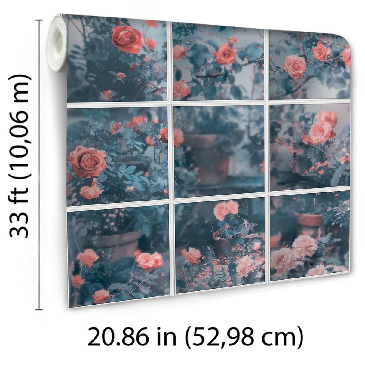 Rose Garden Window Blue by Veer Decor Trompe L'Oeil Floral Wallpaper – Veer Decor 8196-AN1