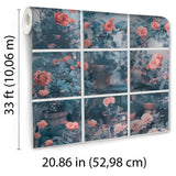 Rose Garden Window Blue by Veer Decor Trompe L'Oeil Floral Wallpaper – Veer Decor 8196-AN1