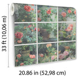 Rose Garden Window Green by  Trompe L'Oeil Wallpaper – Veer Decor 8196-AN2