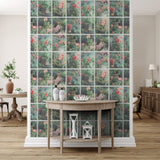 Rose Garden Window Green by  Trompe L'Oeil Wallpaper – Veer Decor 8196-AN2