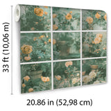 Rose Garden Window Orange by Veer Decor Trompe L'Oeil Floral Wallpaper – Veer Decor 8196-AN3