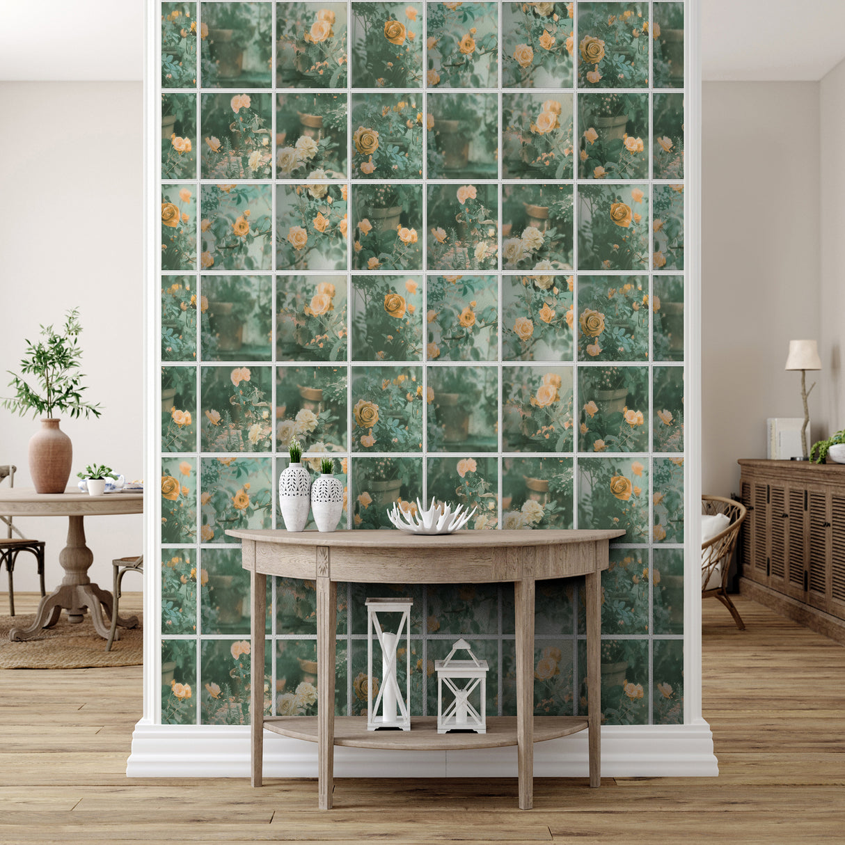 Rose Garden Window Orange by Veer Decor Trompe L'Oeil Floral Wallpaper – Veer Decor 8196-AN3