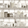 Kitchen Shelf Stories Sepia wallpaper roll showing pantry shelf motif in sepia tones