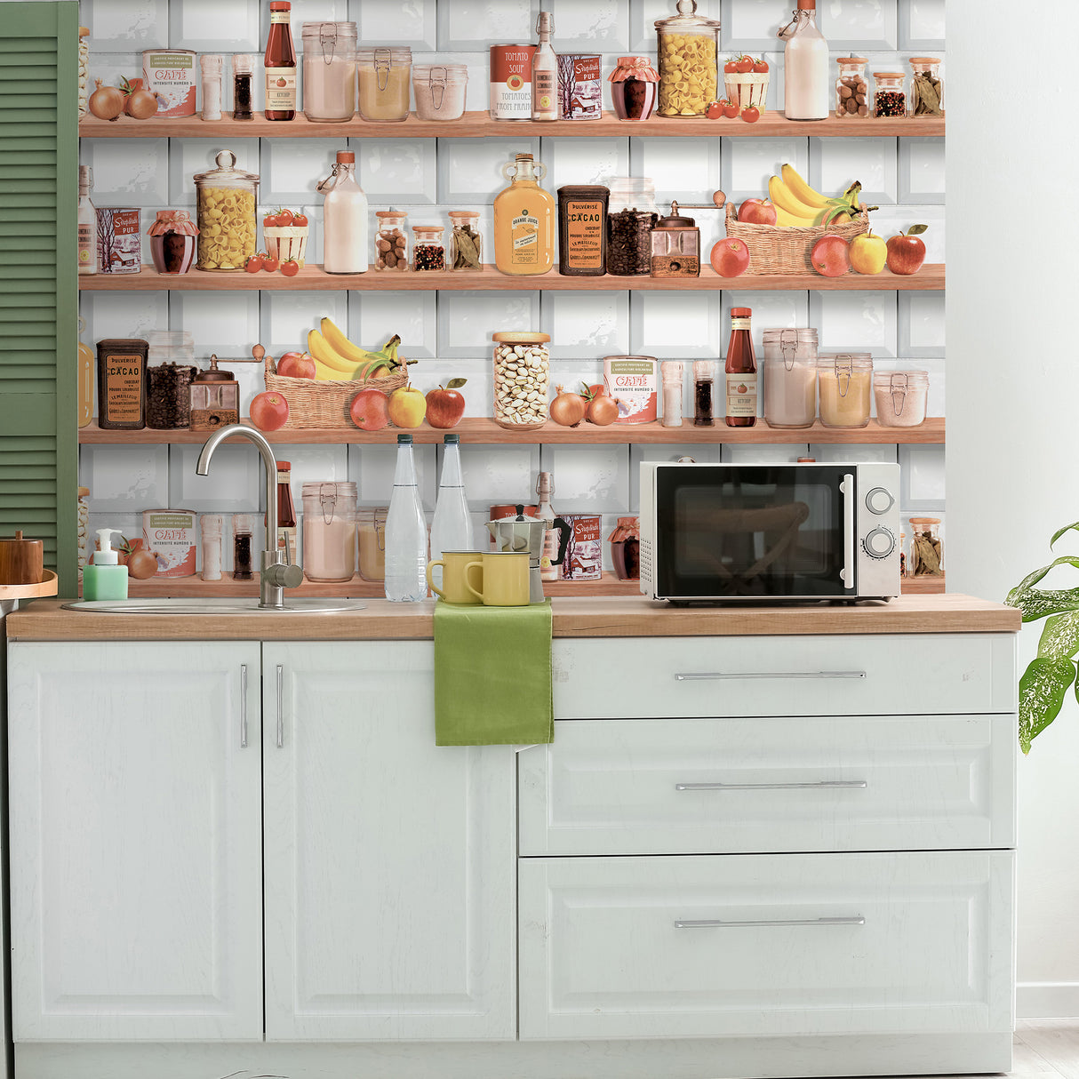 Kitchen Shelf Stories Multi by Veer Decor Novelty Wallpaper – Veer Decor 8196-AO2