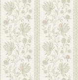 Edgemoor Taupe Jacobean Stripe Wallpaper roll and pattern