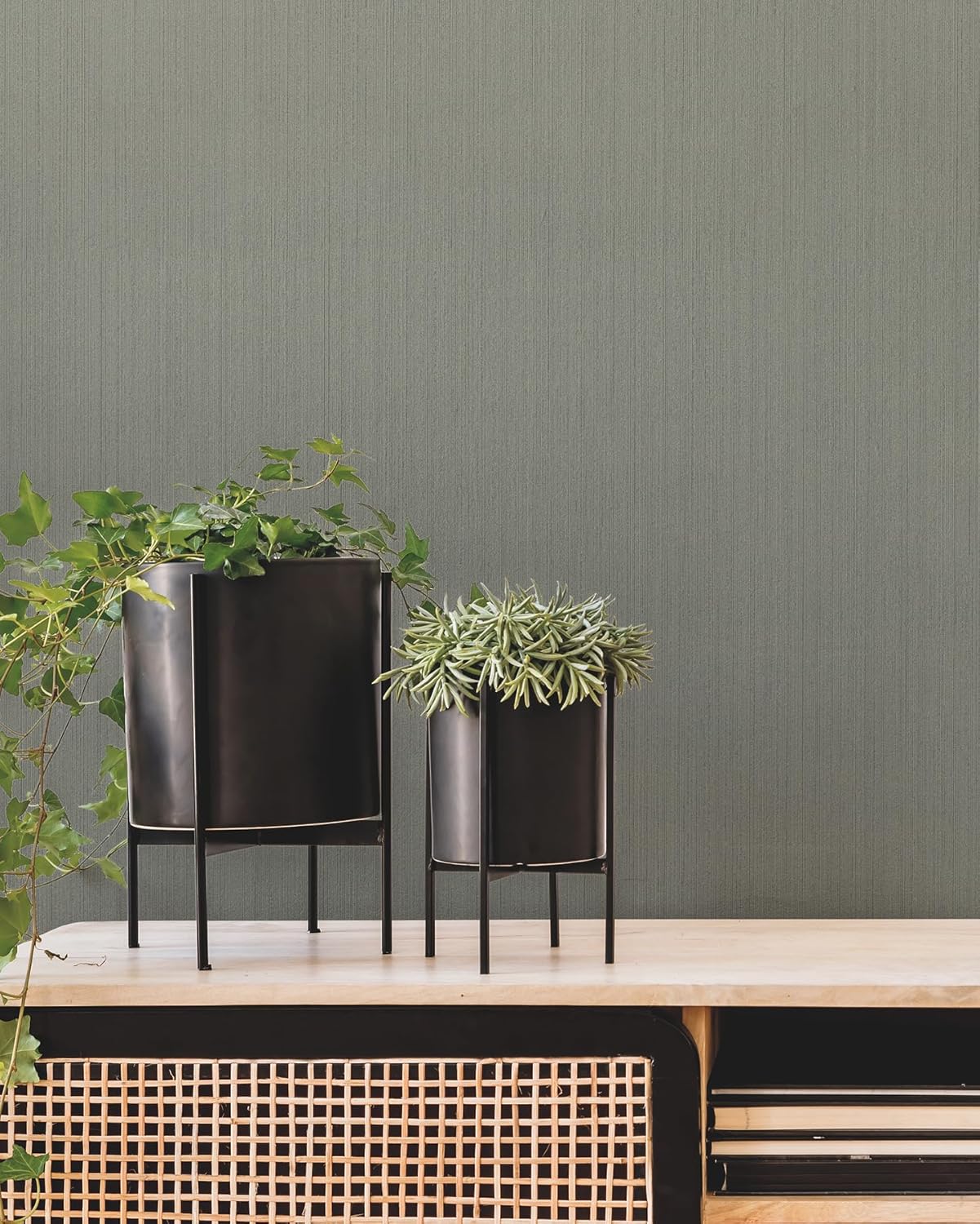 Warren Olive by Warner Striated Textured Non Woven Backed Vinyl Wallpaper – Brewster Home Fashions 4181-4724
