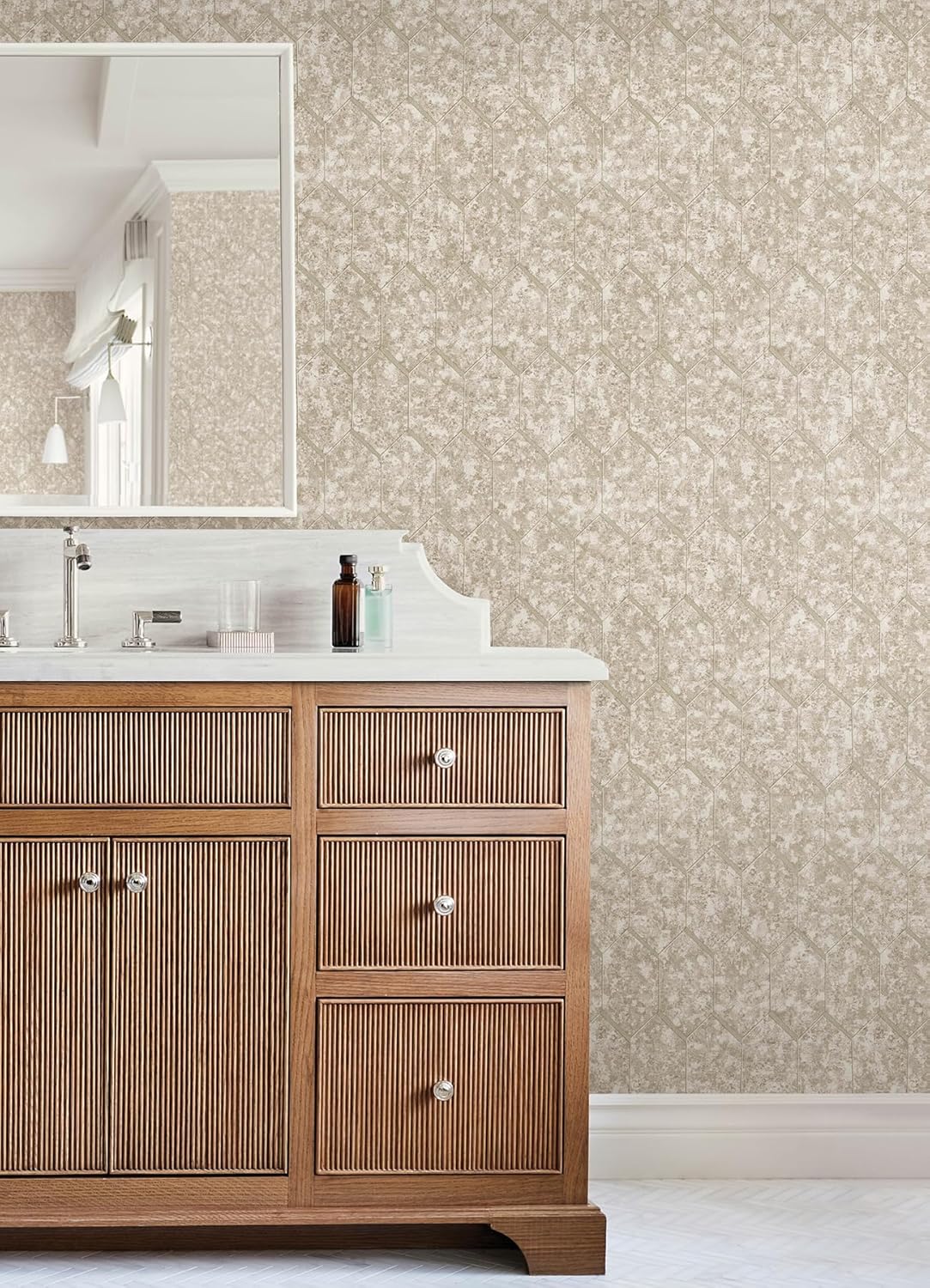 Limestone Beige by Advantage Hexagon Tile Wallpaper – Brewster Home Fashions 4168-19902