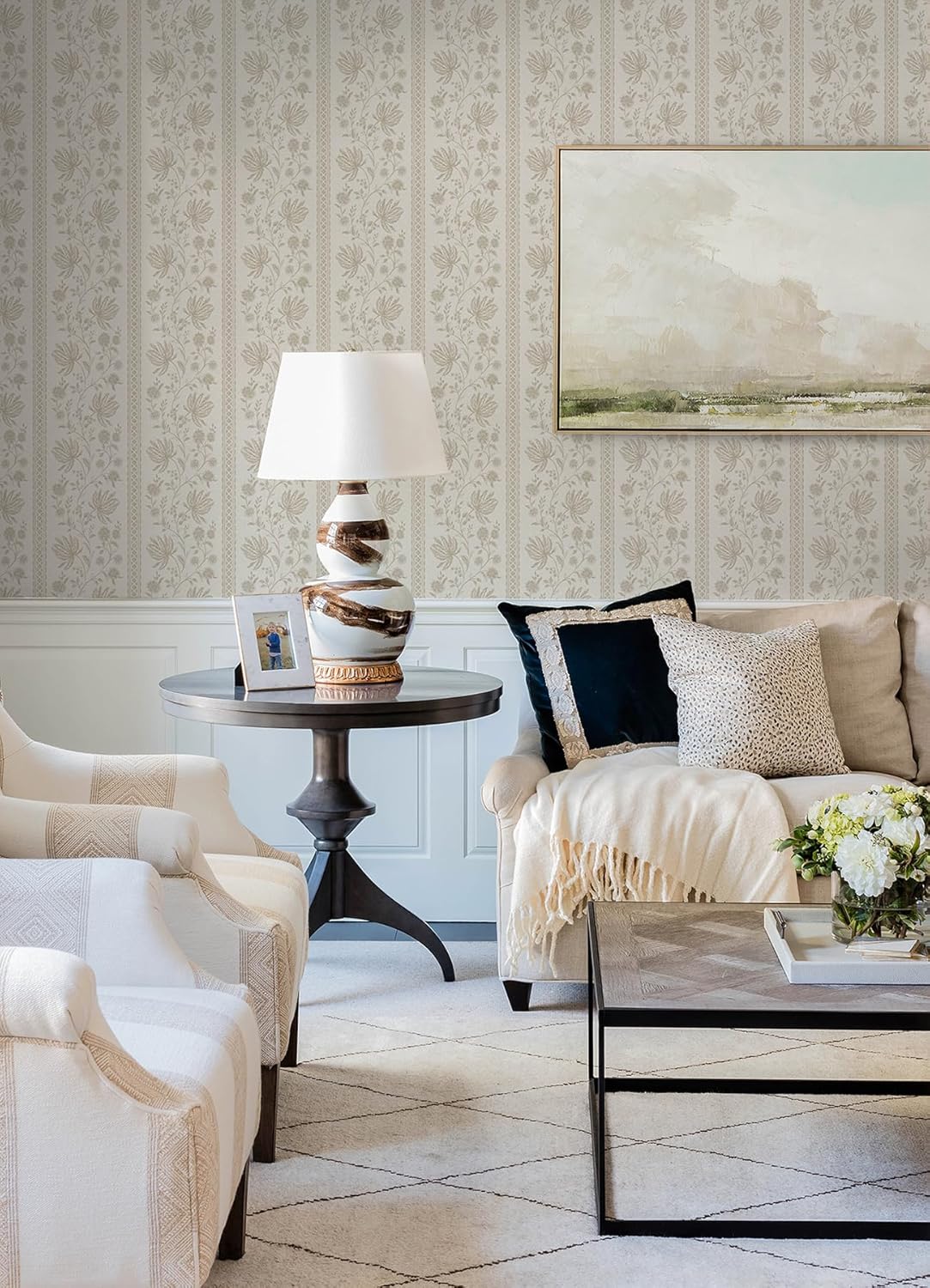 Edgemoor Taupe by Erin Gates Jacobean Stripe Wallpaper – A‑Street Prints AST6350
