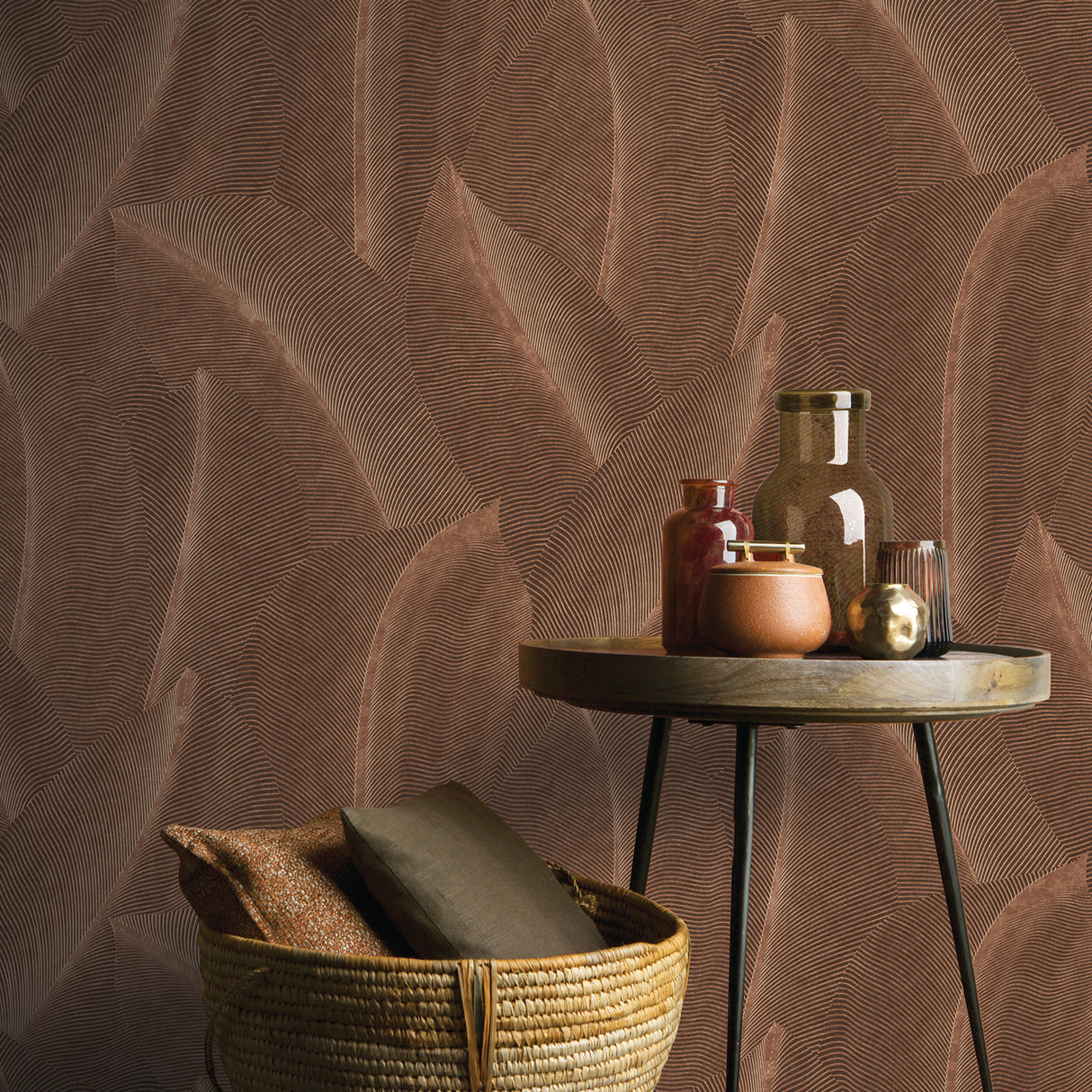 Allure Leaf Brown by — Textured Nature Wallpaper – Veer Decor 8249-AB3