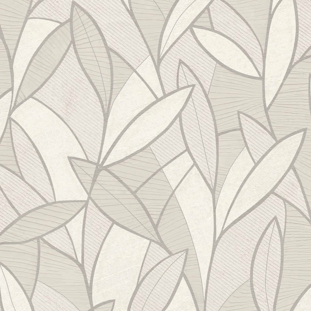 Carved Leaf White embossed modern leaf wallpaper roll and pattern