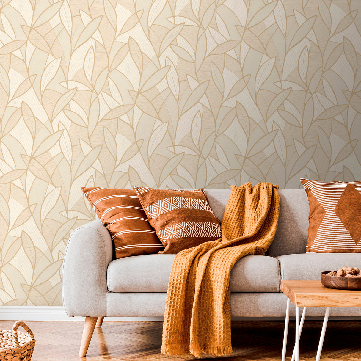 Carved Leaf Beige by Veer Decor Textured Non-Woven Wallpaper – Veer Decor 8249-AC2