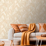 Carved Leaf Beige by Veer Decor Textured Non-Woven Wallpaper – Veer Decor 8249-AC2