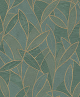 Carved Leaf Dark Moss textured metallic leaf wallpaper in green on a roll
