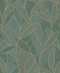 Carved Leaf Dark Moss textured metallic leaf wallpaper in green on a roll